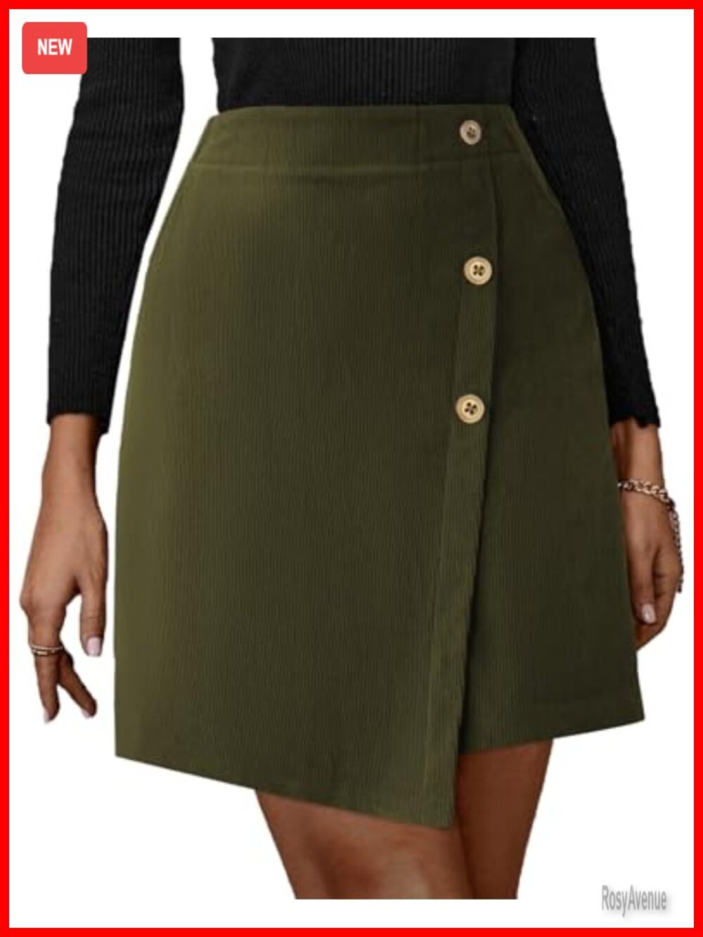 Corduroy High Waist A-Line Mini Skirt Asymmetrical Hem with Pockets